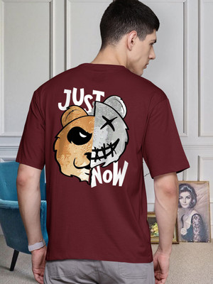 QOWL Printed Men Round Neck Maroon T-Shirt