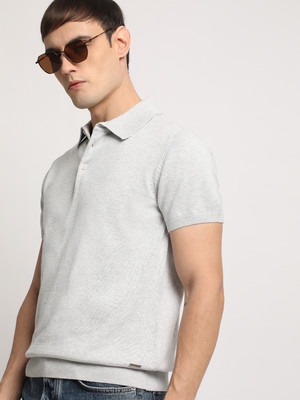 THE BEAR HOUSE Solid Men Polo Neck Grey T-Shirt