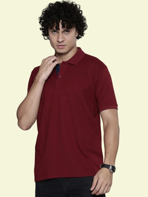 TEMUK Solid Men Polo Neck Maroon T-Shirt
