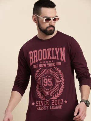DILLINGER Printed, Typography Men Round Neck Maroon T-Shirt