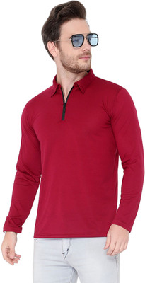 JB Jagoboy Solid Men Polo Neck Maroon T-Shirt