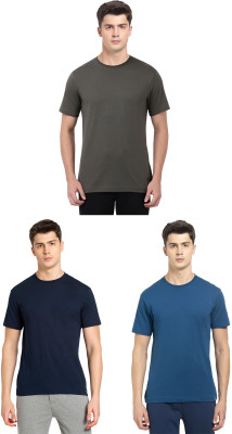 JOCKEY Solid Men Round Neck Dark Green, Dark Blue, Blue T-Shirt
