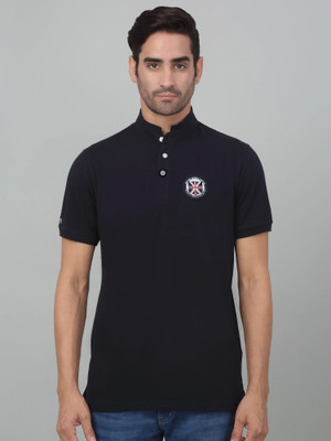 CANTABIL Solid Men Polo Neck Dark Blue T-Shirt