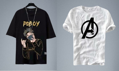 stylesmyth Printed Men Round Neck Black, White T-Shirt