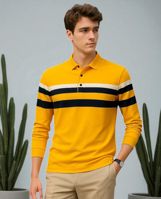 Teezler Solid Men Polo Neck Yellow T-Shirt