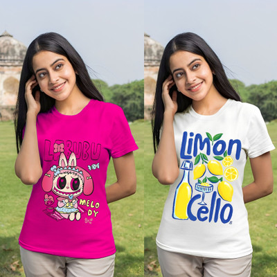 Kintu Parantu Printed Women Round Neck Pink T-Shirt