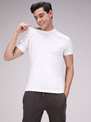 NextinEx Solid Men Round Neck White T-Shirt