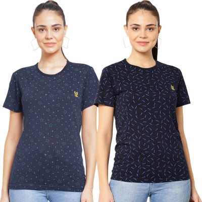 VIMAL JONNEY Printed, Solid Women Round Neck Multicolor T-Shirt