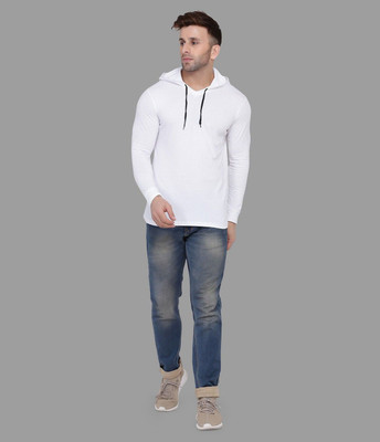 Trendfull Solid Men Hooded Neck White T-Shirt