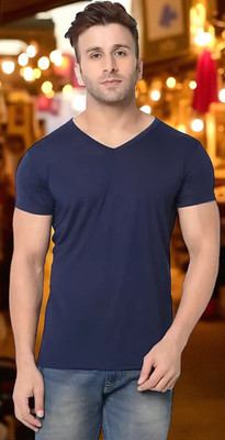 Faricon Trending Solid Men Round Neck Dark Blue T-Shirt