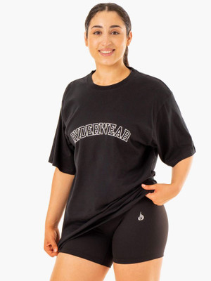 SPOWEARY Printed Women Round Neck Black T-Shirt
