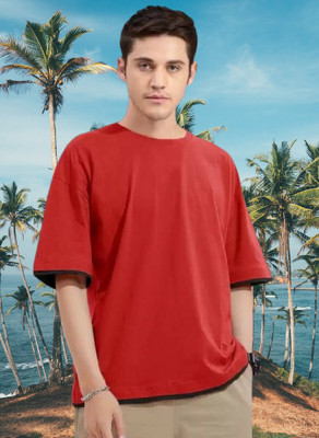 ZEBULUN Solid Men Round Neck Red T-Shirt