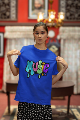 PD CLORI Solid Women Round Neck Blue T-Shirt