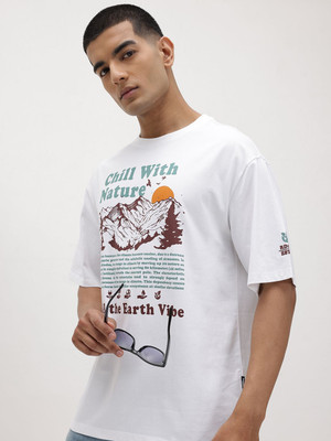 Roadster Printed Men Round Neck White T-Shirt