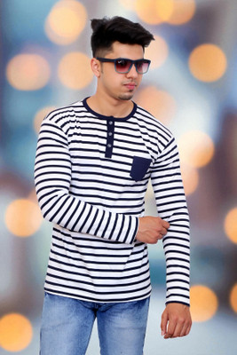 Faricon Trend Striped Men Round Neck Grey T-Shirt