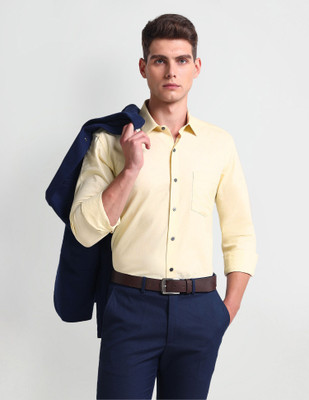 ARROW Men Solid Formal Yellow Shirt