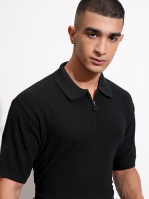 HIGHLANDER Solid Men Polo Neck Black T-Shirt