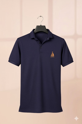 Zbella Embroidered Men Polo Neck Blue T-Shirt