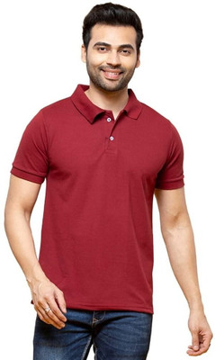 The Layman Solid Men Polo Neck Maroon T-Shirt