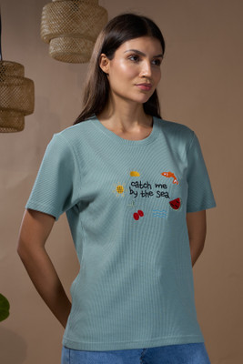 CUPID Solid Women Round Neck Light Green T-Shirt