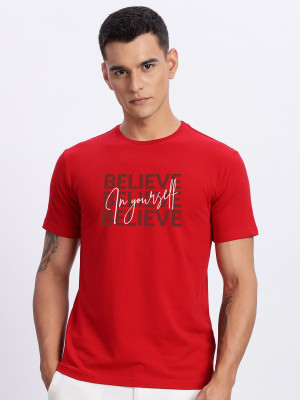 ADRO Printed Men Round Neck Red T-Shirt