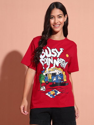 THE DRY STATE Printed Women Round Neck Red T-Shirt
