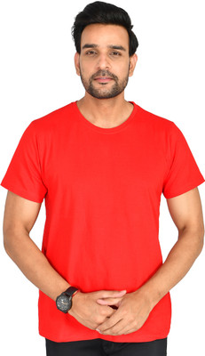 Burundi Blu Solid Men Round Neck Red T-Shirt