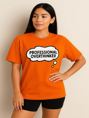 Gifts and Boxes Typography Women Round Neck Orange T-Shirt