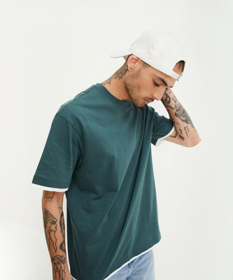 MAX Self Design Men Round Neck Blue T-Shirt