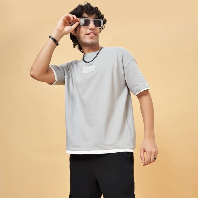 Street 808 by Pantaloons Solid Men Round Neck Grey T-Shirt