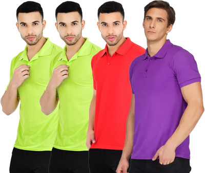 KEOTI Solid Men Polo Neck Multicolor T-Shirt