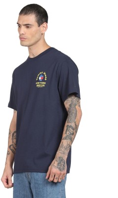 TOMMY HILFIGER Printed Men Round Neck Navy Blue T-Shirt