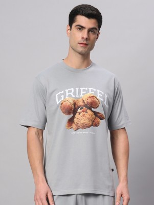 GRIFFEL Self Design Men Round Neck Grey T-Shirt