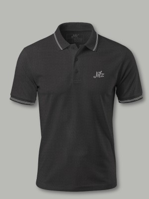 JILZ Solid Men Polo Neck Black T-Shirt