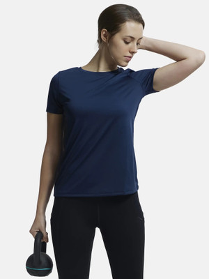 JOCKEY Solid Women Round Neck Blue T-Shirt