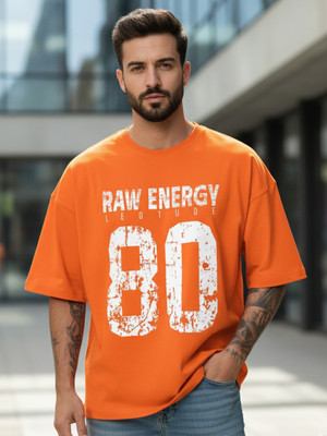 JUST ROAR Printed Men Round Neck Orange T-Shirt