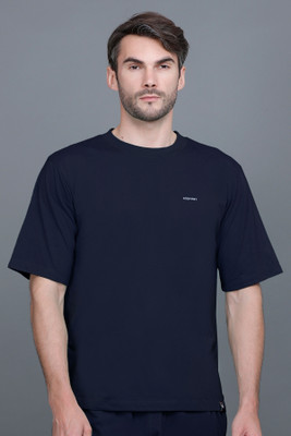 GODFREY Solid Men Round Neck Dark Blue T-Shirt