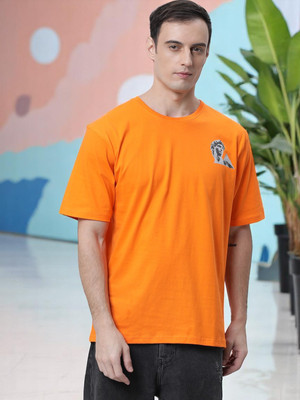 Kryptic Printed Men Round Neck Orange T-Shirt