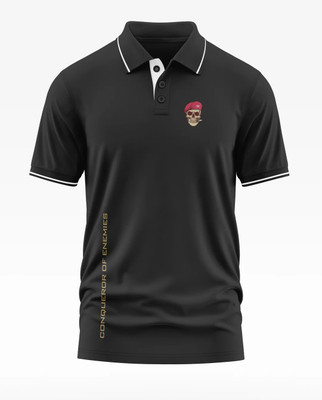 Warriorworld Solid Men Polo Neck Black T-Shirt