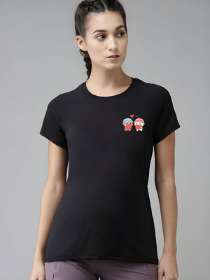 SZN Solid Women Round Neck Black T-Shirt