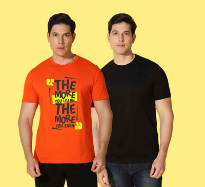WOOSTRO Typography, Solid Men Round Neck Orange, Black T-Shirt
