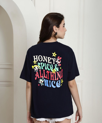 METRONAUT Typography, Printed Women Round Neck Navy Blue T-Shirt