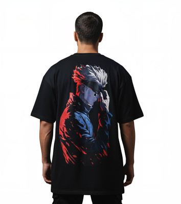 Oversized tshirt Solid, Graphic Print Men Round Neck Reversible Black T-Shirt