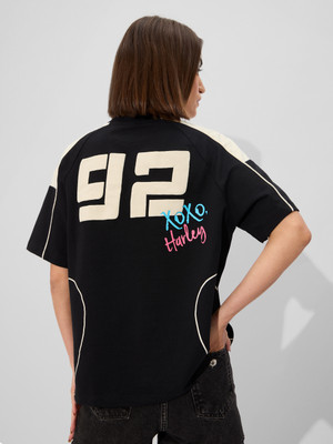 The Souled Store Printed Women Round Neck Black T-Shirt