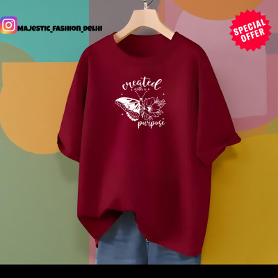 Stylicity Printed Women Round Neck Maroon T-Shirt