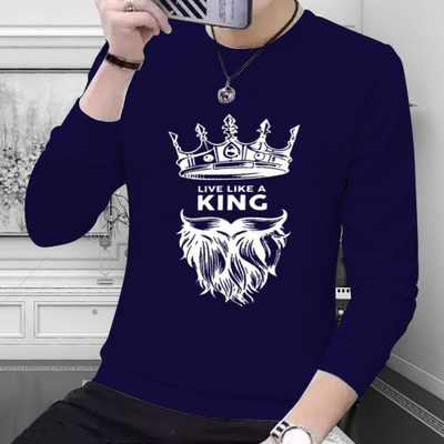 Doomee Printed Men Round Neck Dark Blue T-Shirt