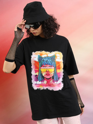 Tokyo Talkies Printed, Typography Women Round Neck Black T-Shirt