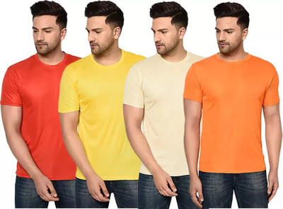 salu Solid Men Round Neck Orange T-Shirt