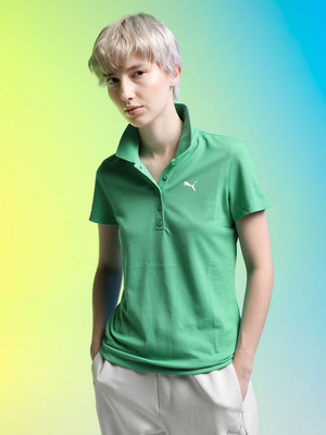 PUMA Solid Women Polo Neck Green T-Shirt
