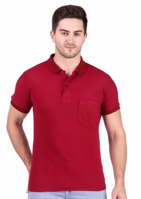 MAD FASHION Solid Men Polo Neck Maroon T-Shirt